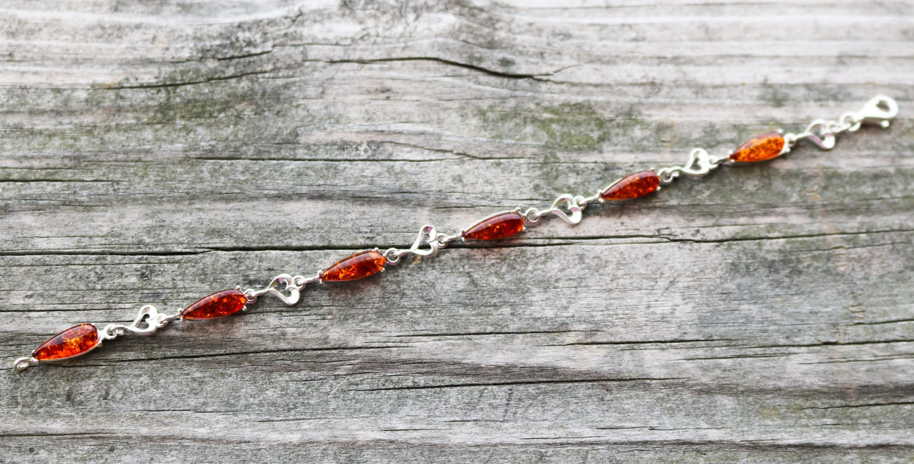 Baltic Amber Bracelet Chain Cognac Jewelry 7.5" 925 Silver 6.7 gram