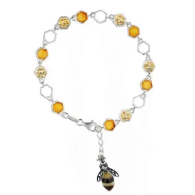 Baltic Amber Honeycomb & Bee Sterling Silver Charm Bracelet