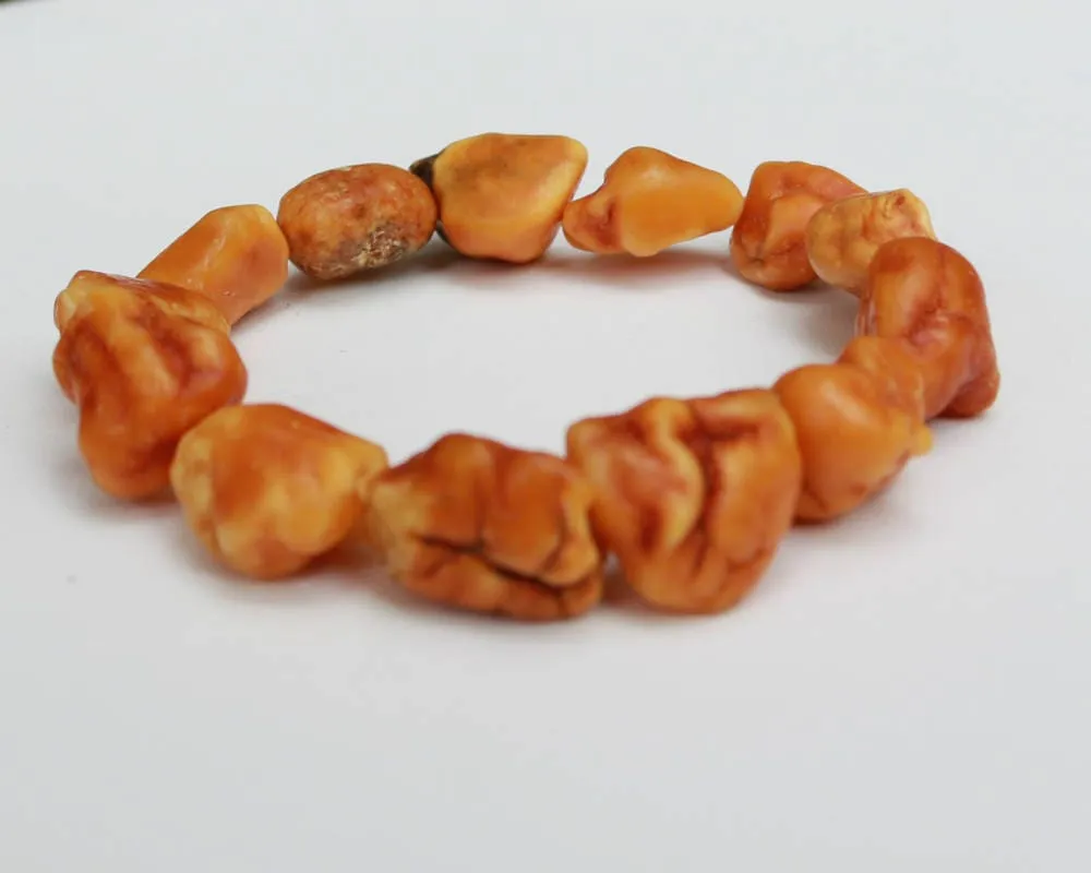 Baltic Amber Nodule Drop Bracelet Natural Untreated Raw  7.5″ 13.8 gram