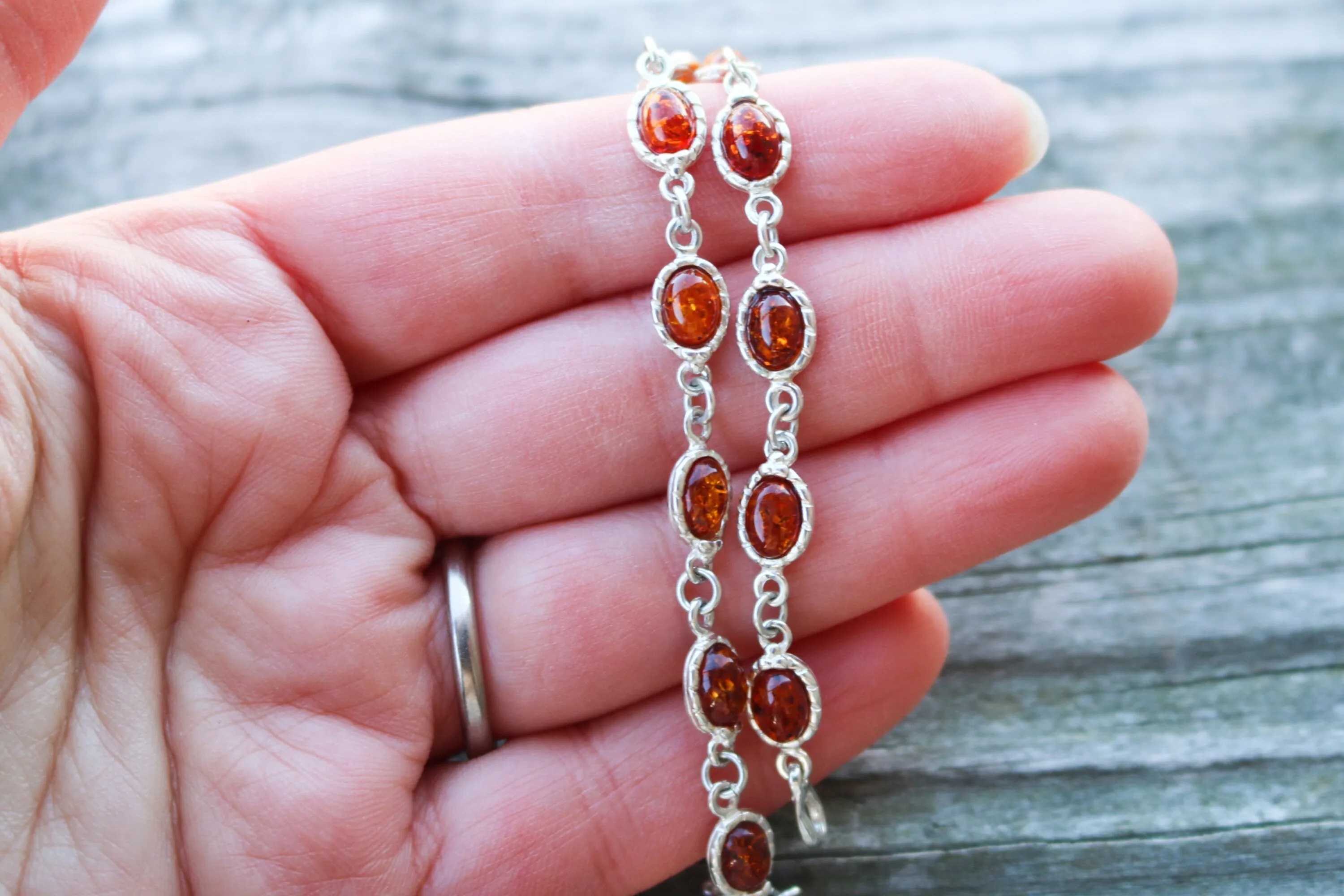 Baltic Amber Silver Bracelet Cognac 7.7″ 925 Silver