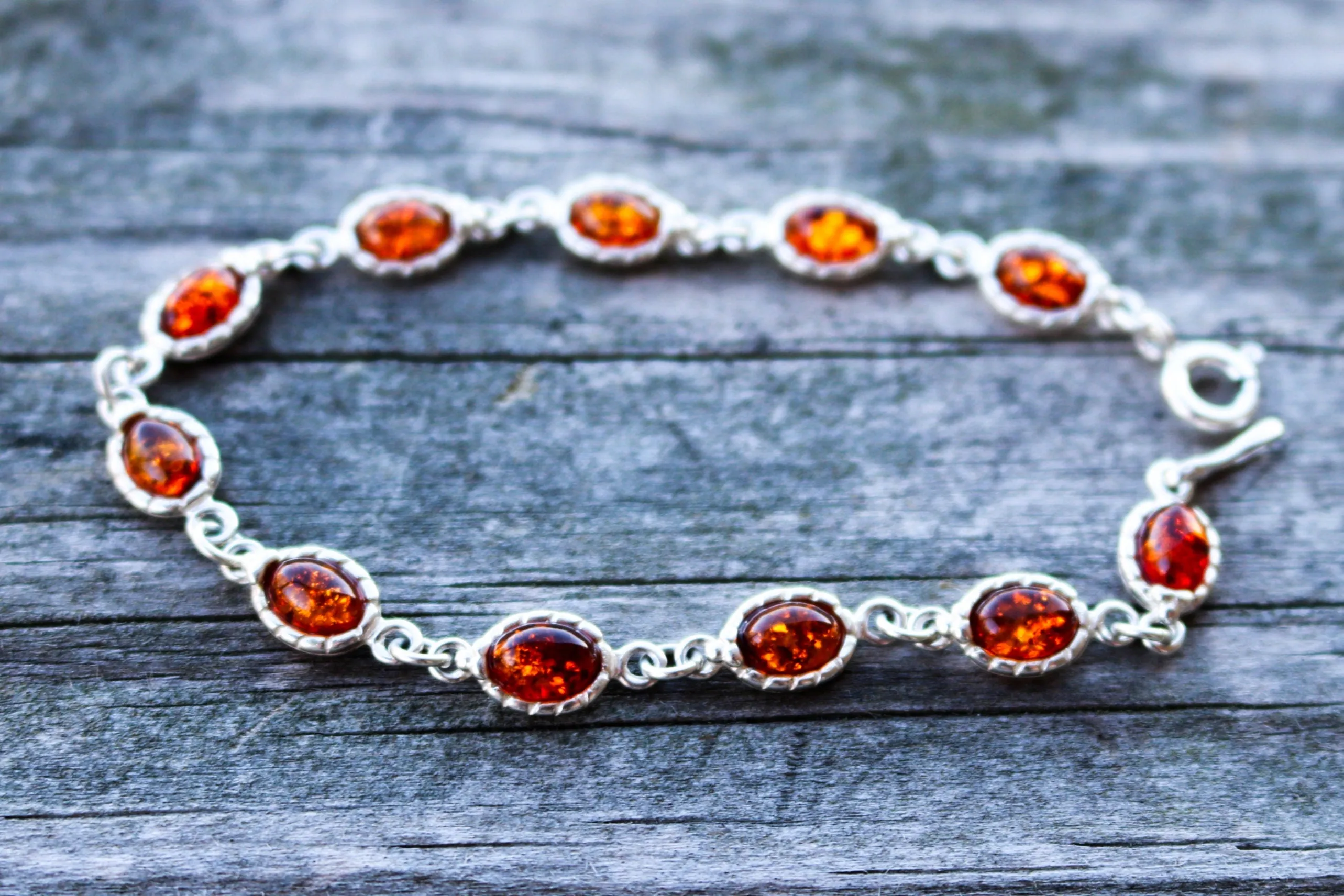 Baltic Amber Silver Bracelet Cognac 7.7″ 925 Silver