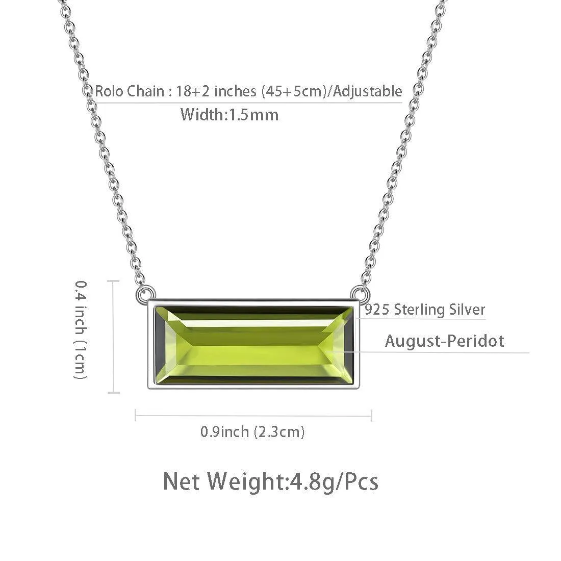 Bar Birthstone August Peridot Necklace Women Girls Jewelry Birthday Gift Sterling Silver