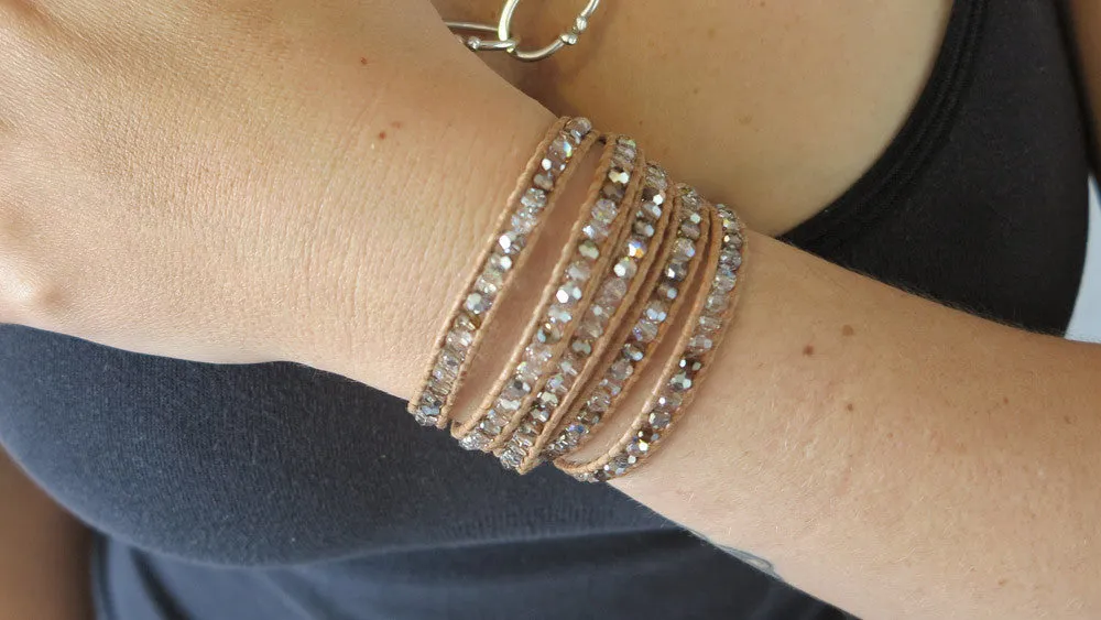 Beige Crystal Wrap Bracelet