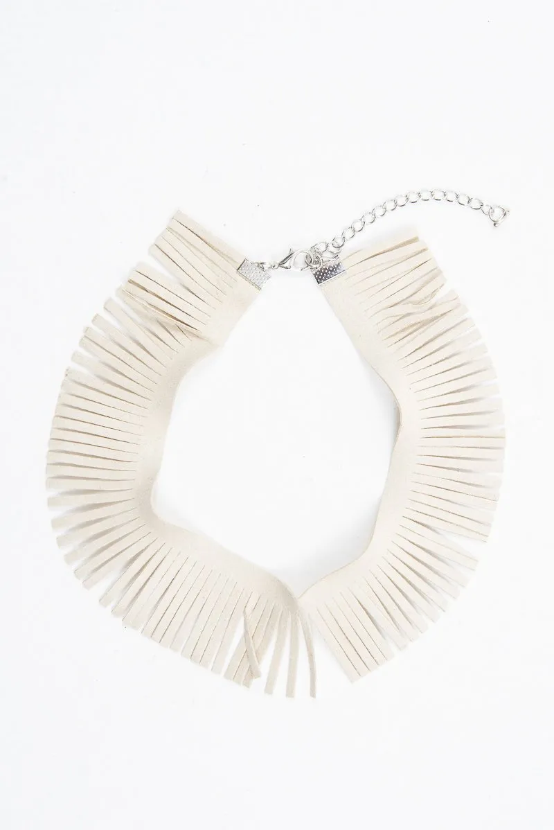 Beige Faux Suede Fringe Detail Choker - Shona