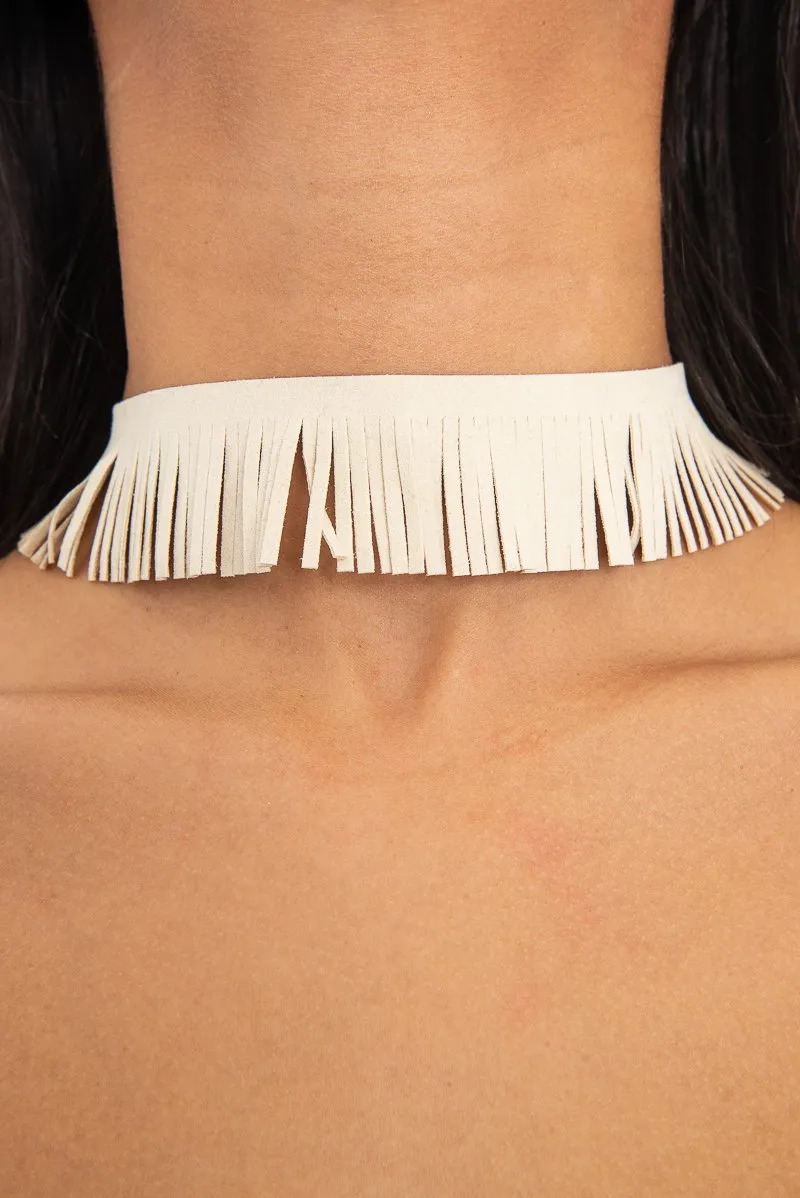 Beige Faux Suede Fringe Detail Choker - Shona