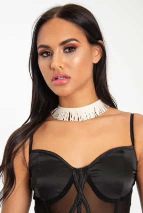 Beige Faux Suede Fringe Detail Choker - Shona