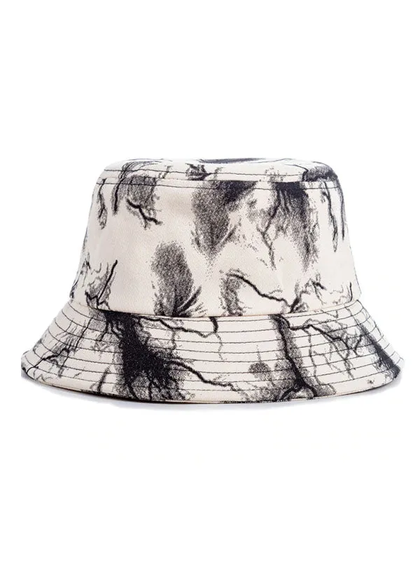 Beige Lightning Print Bucket Hat