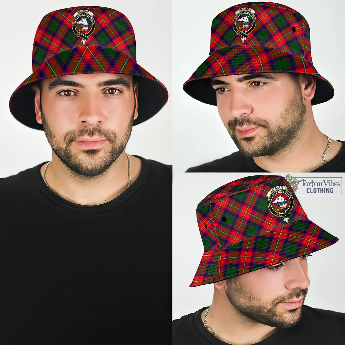 Belshes Tartan Bucket Hat with Family Crest