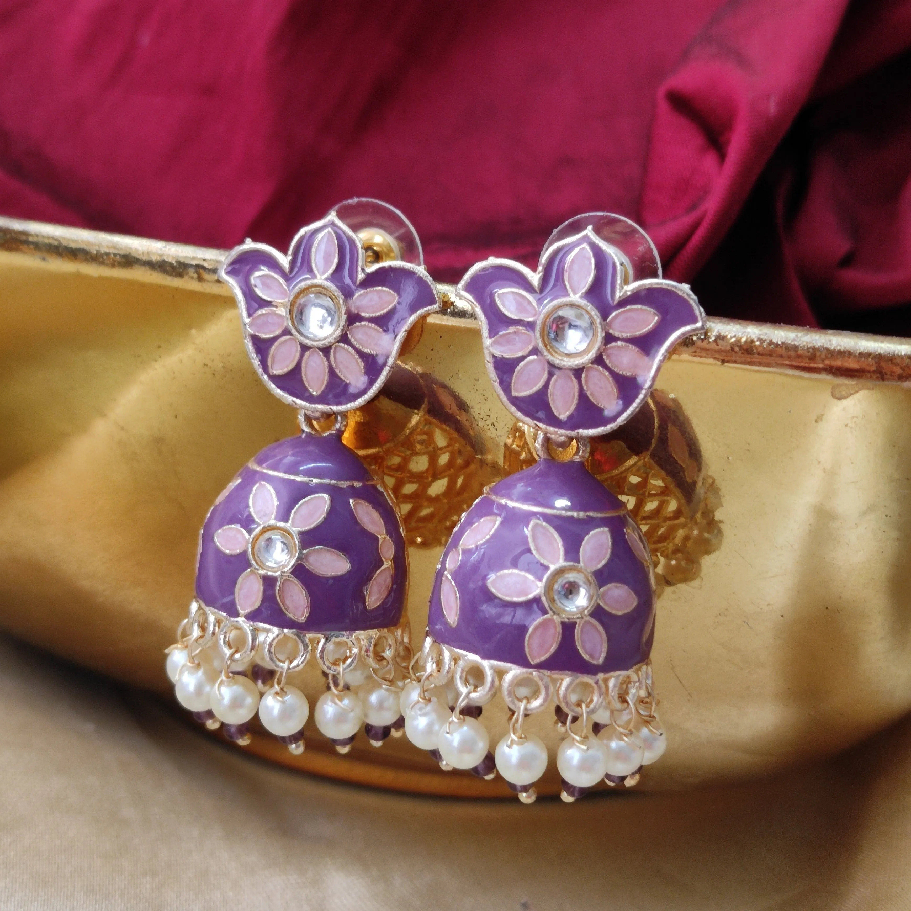 Bhavi Jewels Gold Plated Meenakari Jhumki Earring