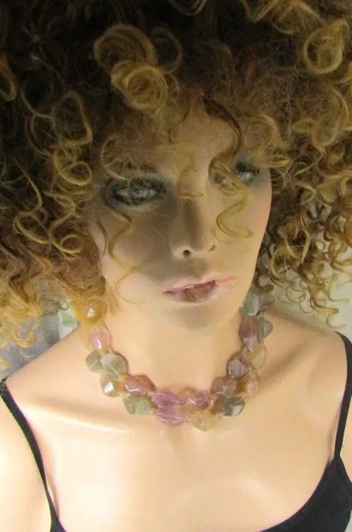 Big Bold Fluorite Nugget Necklace Double Strand