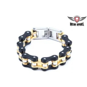 Black & Gold Stainless Steel Motorcycle Chain Bracelet