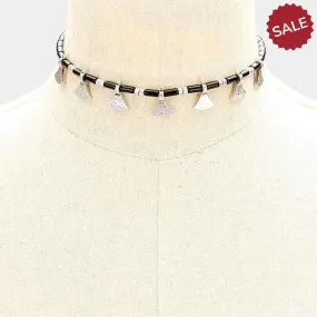 Black & Silver Burnished Metal Decor Choker Necklace