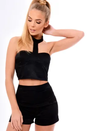 Black Harness Crop Top & Short Co-Ord Set - Coreen