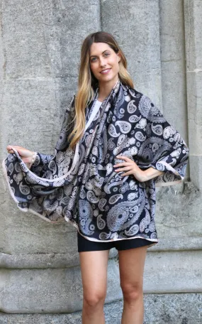 Black Silk Scarf With Paisley Design