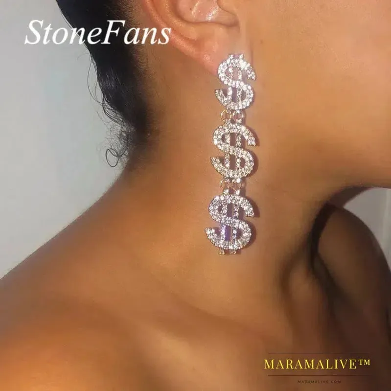 Bling dollar Sign bling money earrings for Women Rhinestone Vintage Drop Dangle Earrings Crystal Jewelry Accessories