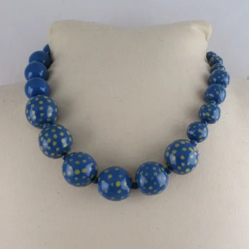 Blue & Yellow Beaded Necklace Handmade Kazuri Beads