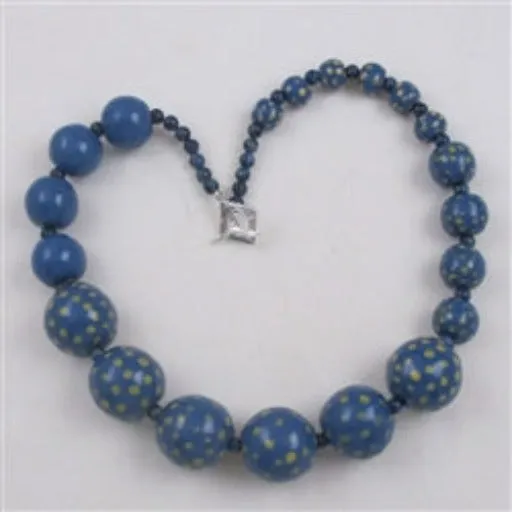 Blue & Yellow Beaded Necklace Handmade Kazuri Beads