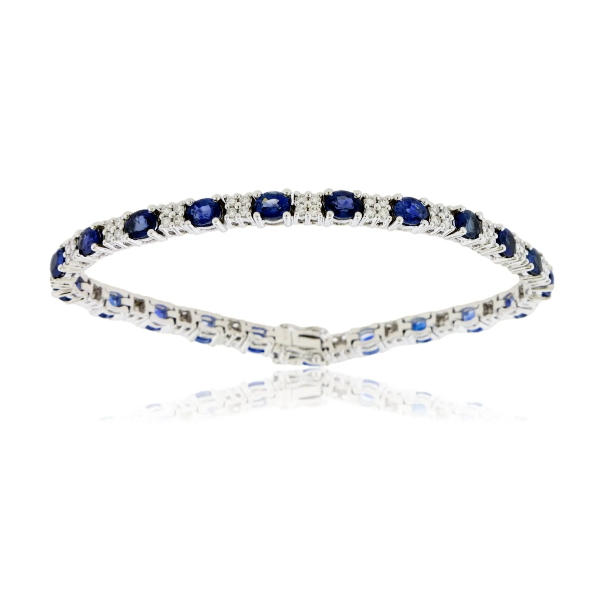 Blue Sapphire & Diamond Tennis Style Bracelet