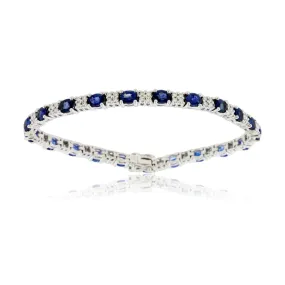 Blue Sapphire & Diamond Tennis Style Bracelet