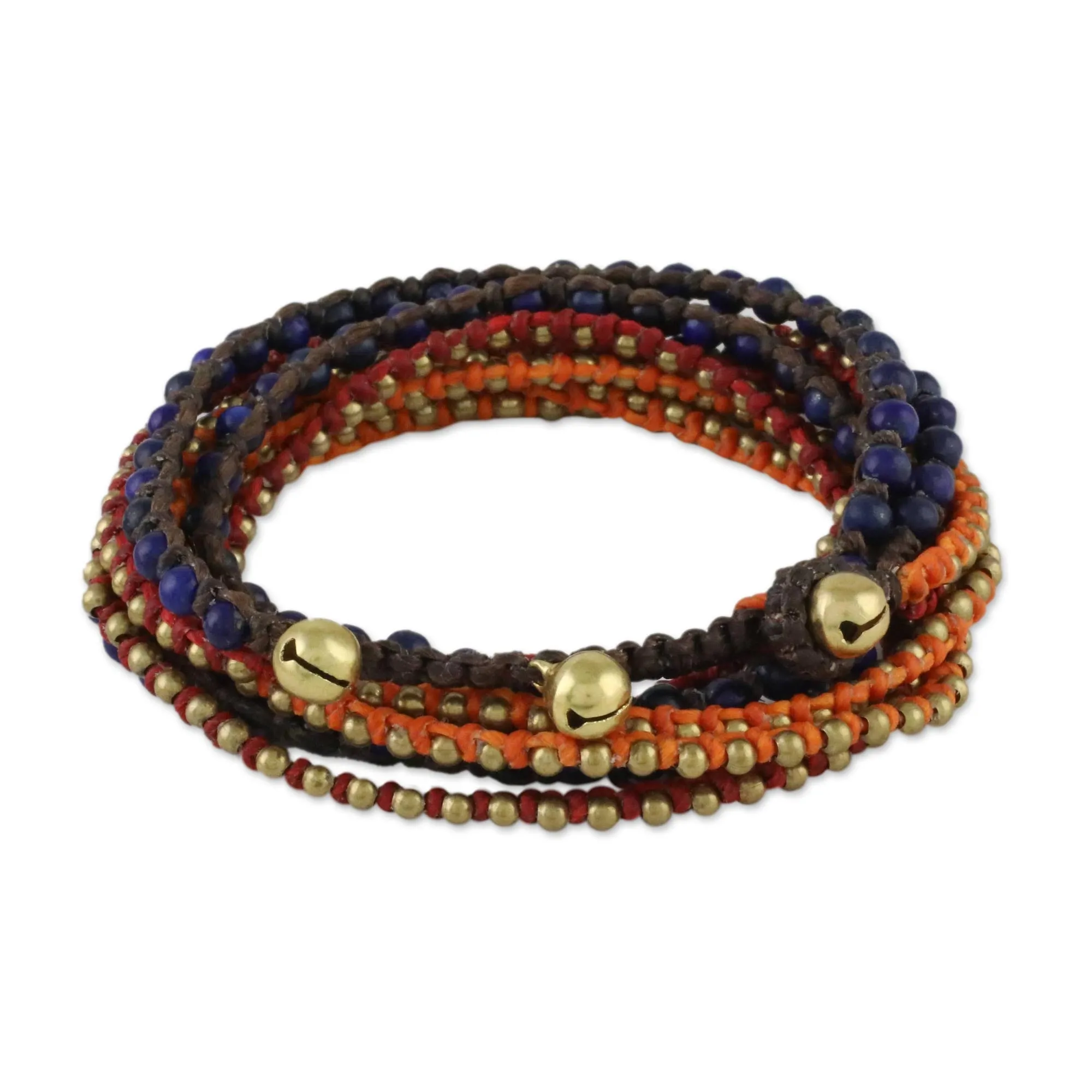 Bohemian Bells Boho Lapis Lazuli Beaded Wrap Bracelet from Thailand