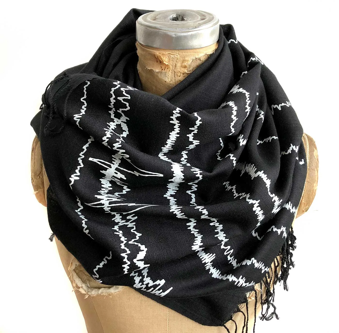 Brainwaves Print Scarf, EEG print linen-weave pashmina