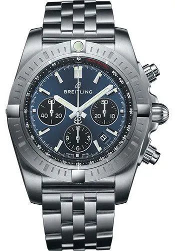 Breitling Chronomat B01 Chronograph 44 Watch - Steel Case - Blackeye Blue Dial - Steel Pilot Bracelet - AB0115101C1A1