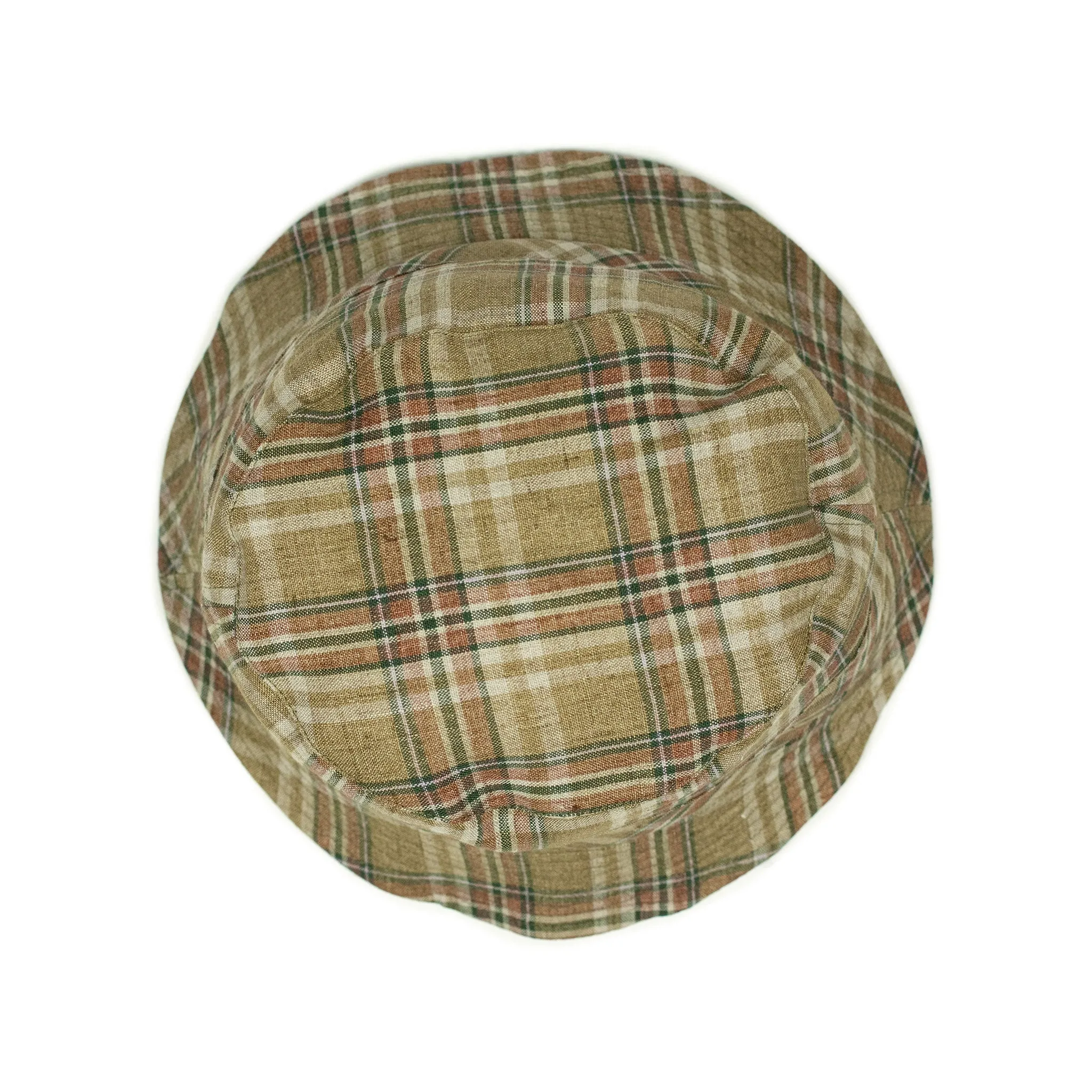 Bucket hat in honey check washed linen madras