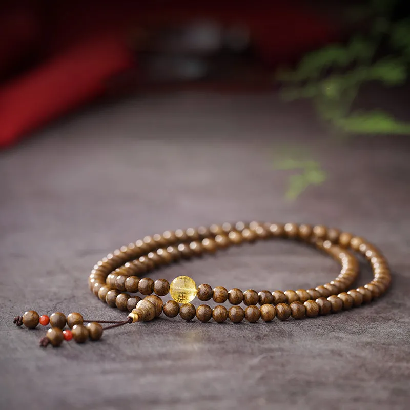 Buddha Stones 108 Mala Beads 999 Gold Brunei Agarwood Heart Sutra Amber Red Agate Strength Meditation Bracelet