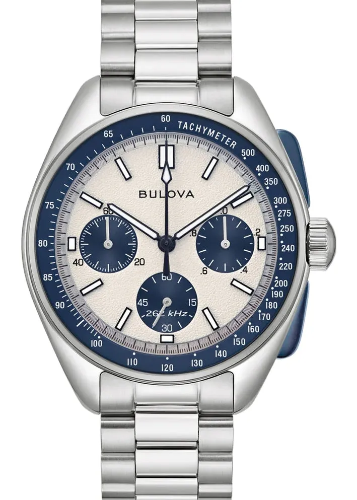 BULOVA GENTS LUNAR PILOT CHRONOGRAPH MOON WATCH STAINLESS STEEL 98K112