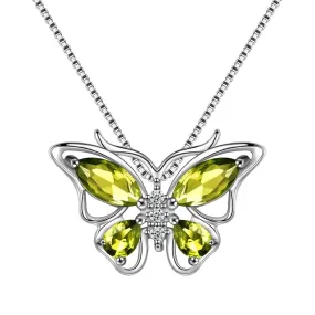 Butterfly Pendant Necklace Birthstone August Peridot Women Girls Jewelry Birthday Gift