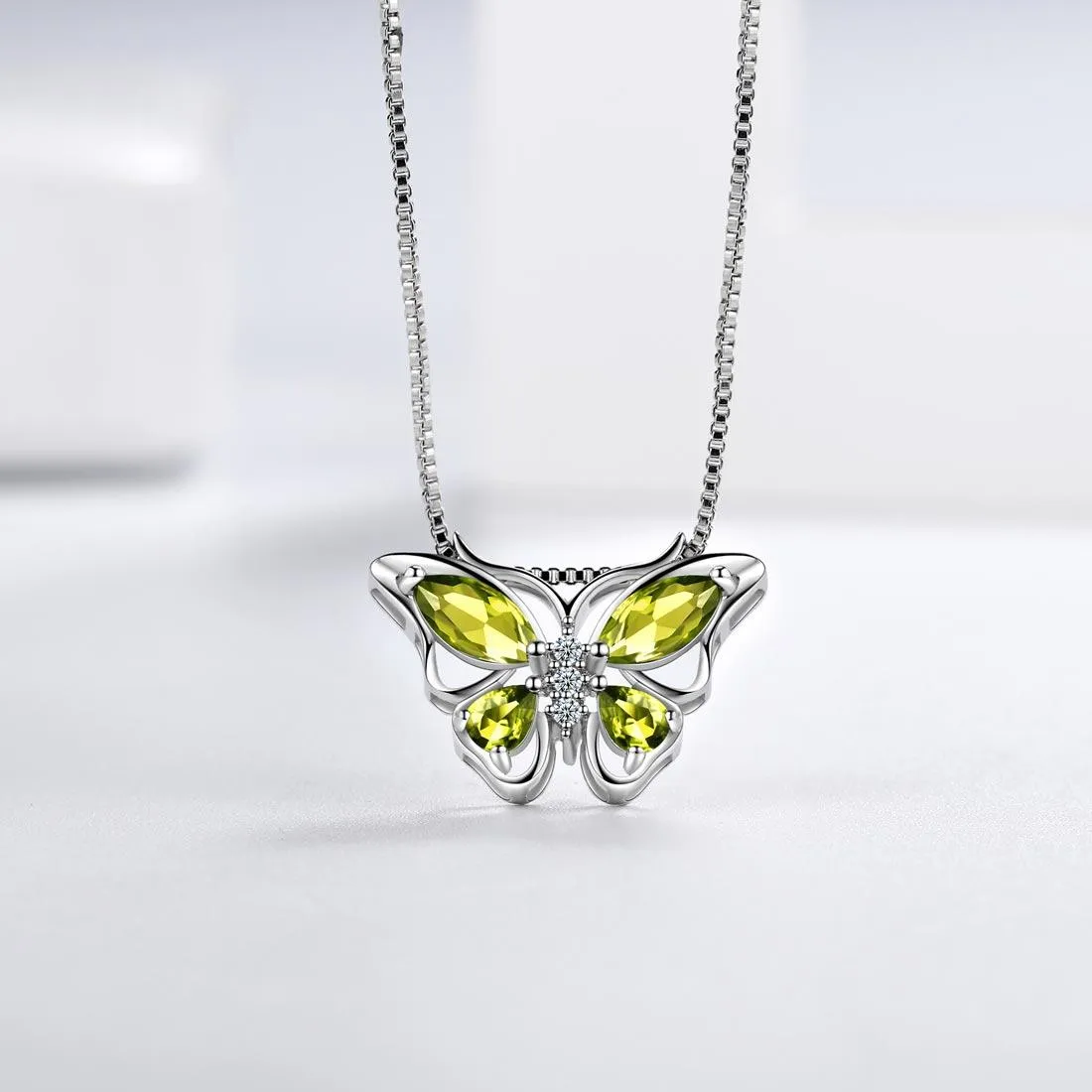 Butterfly Pendant Necklace Birthstone August Peridot Women Girls Jewelry Birthday Gift