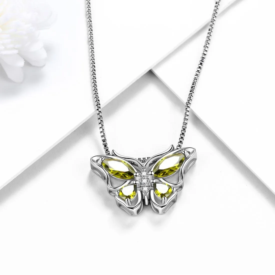 Butterfly Pendant Necklace Birthstone August Peridot Women Girls Jewelry Birthday Gift