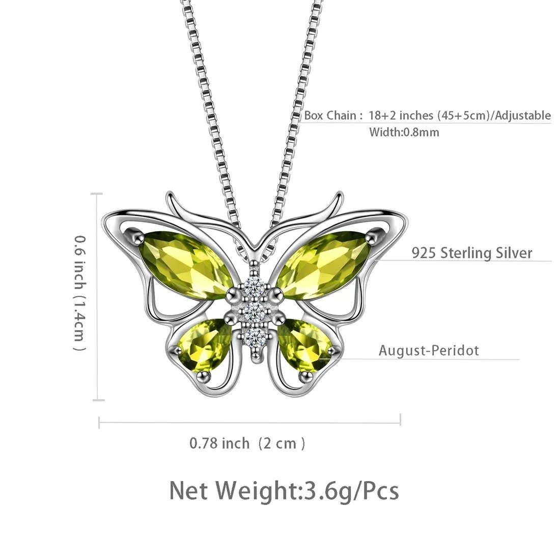 Butterfly Pendant Necklace Birthstone August Peridot Women Girls Jewelry Birthday Gift