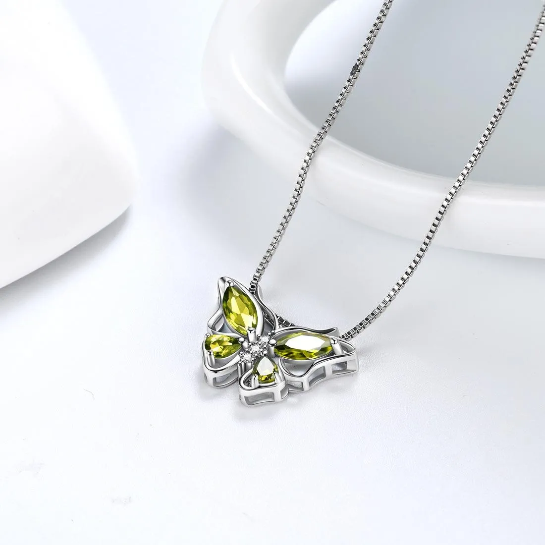 Butterfly Pendant Necklace Birthstone August Peridot Women Girls Jewelry Birthday Gift