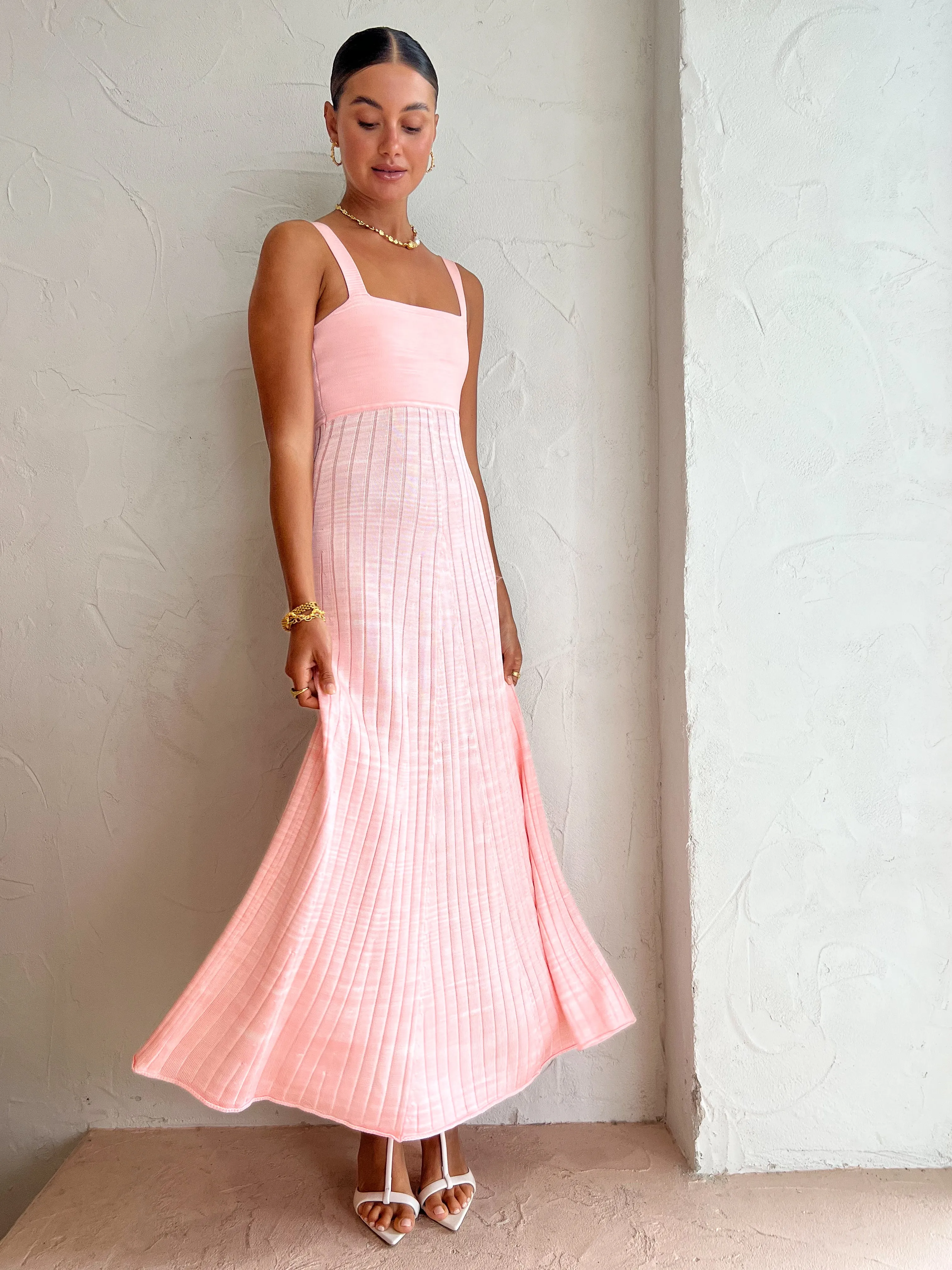 By Johnny Adelita Knit Midi Dress in Marle Pink