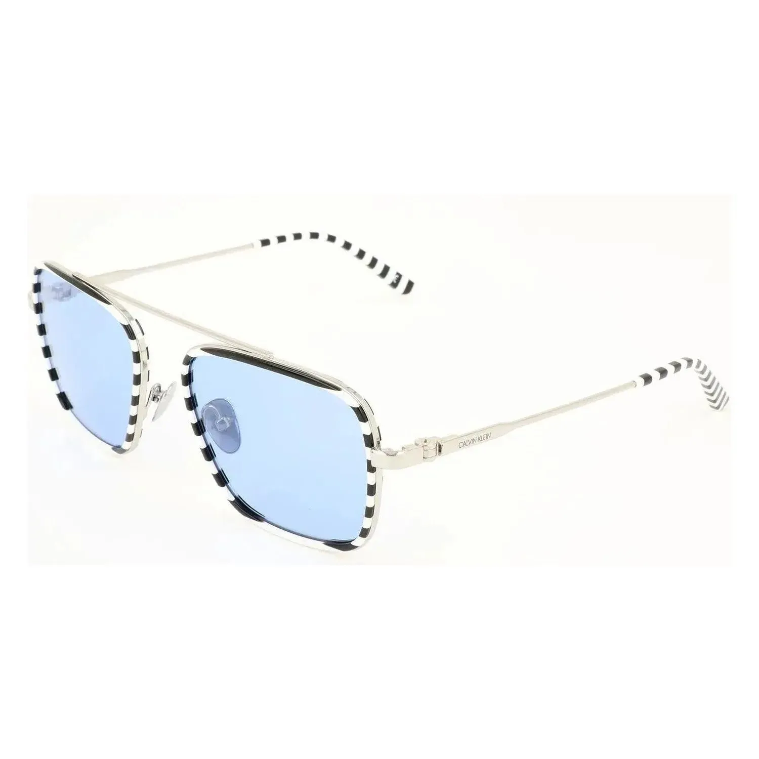 Calvin Klein Unisex Square Blue Tint Sunglasses with Stripes