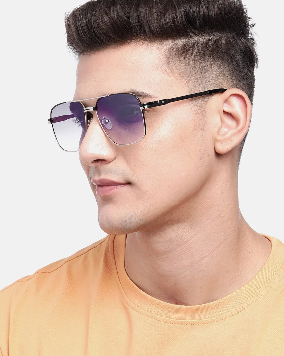 Carlton London Clear Lens & Silver-Toned Rectangle Sunglasses With Uv Protected Lens For Men