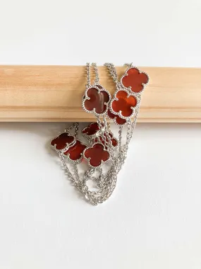 Carnelian Quatrefoil Rope Necklace in Silver