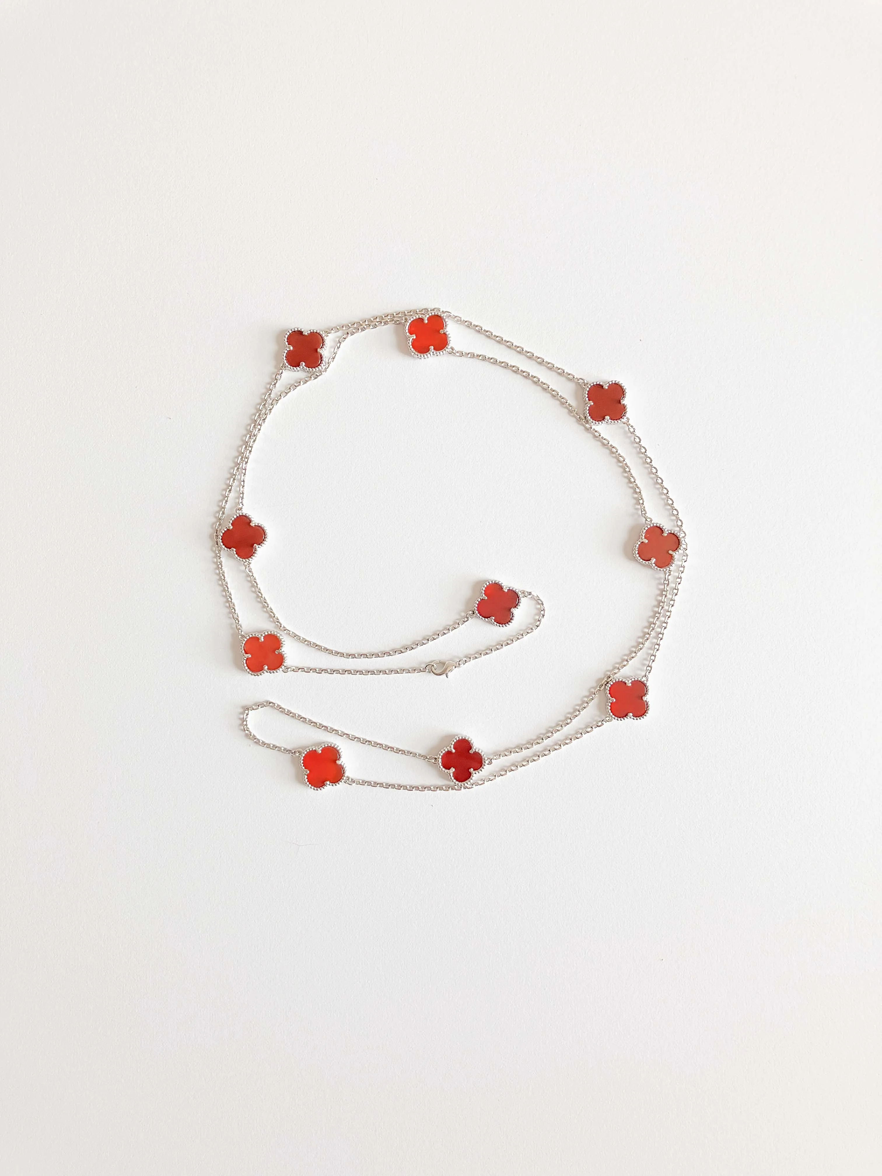 Carnelian Quatrefoil Rope Necklace in Silver