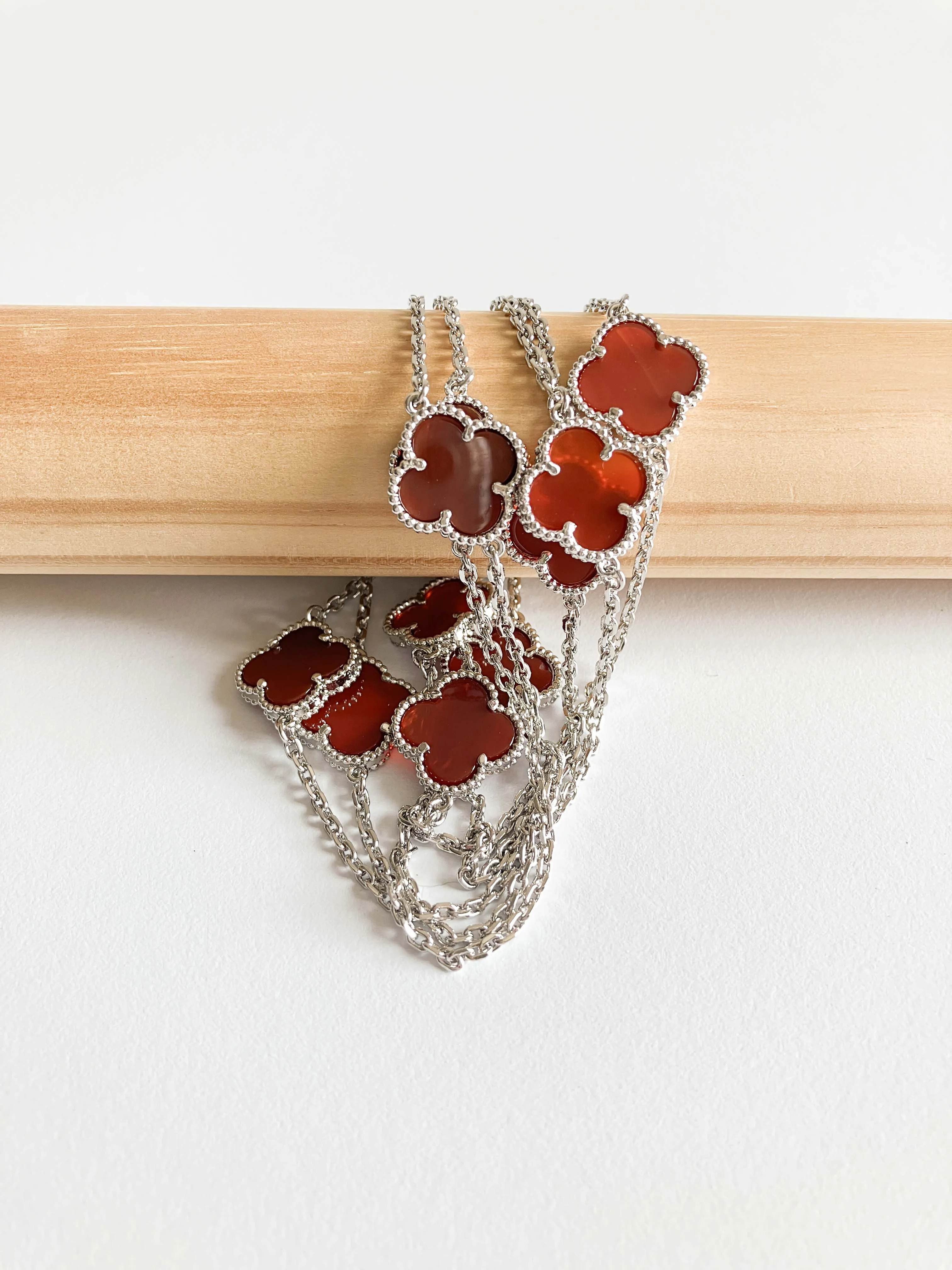 Carnelian Quatrefoil Rope Necklace in Silver