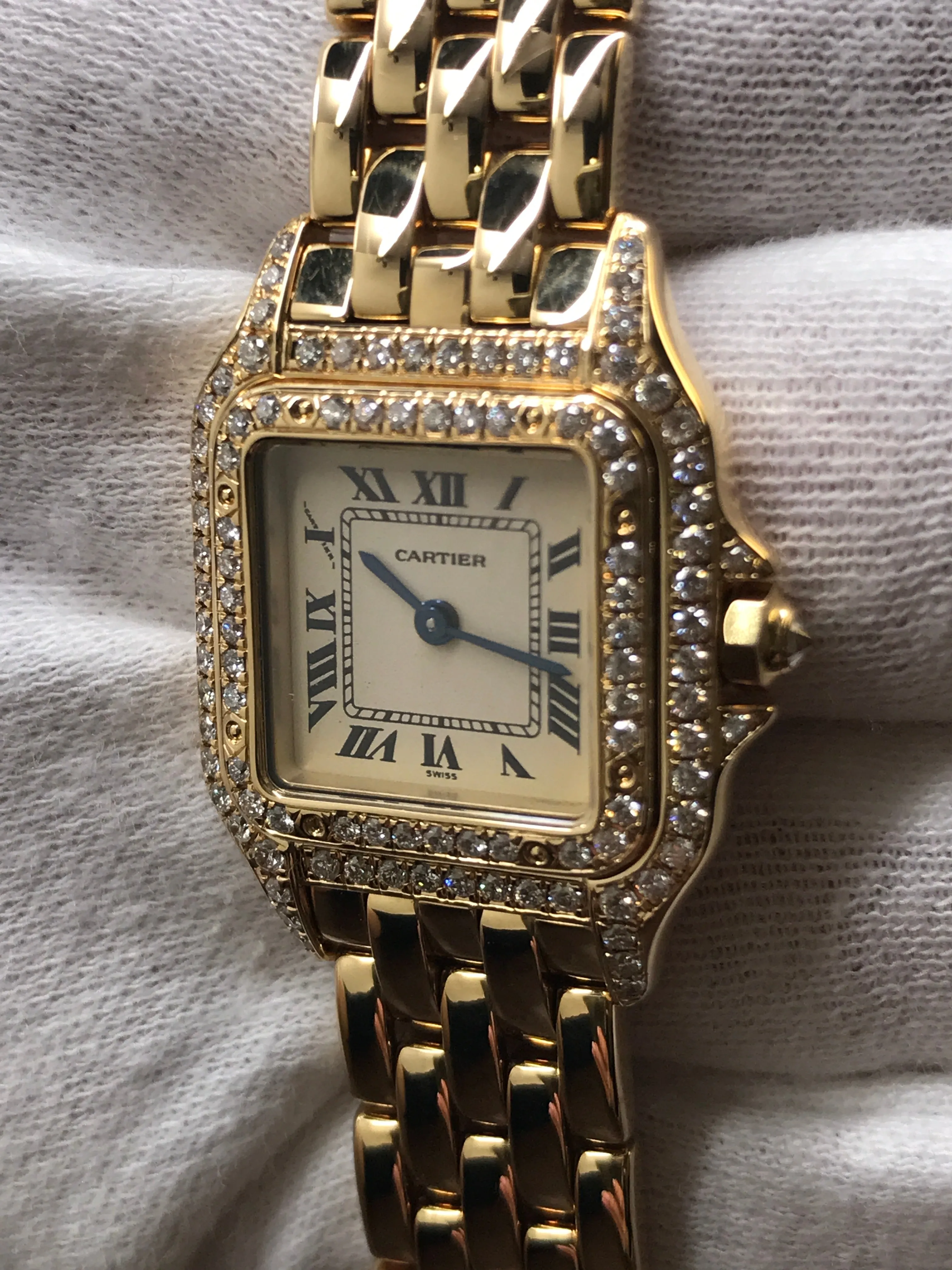 Cartier Double Diamond Row Panthere 22mm Off white Dial Quartz Women's Watch