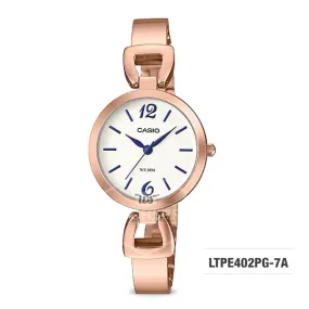 Casio Ladies' Standard Analog Pink Gold Ion Plated Band Watch LTPE402PG-7A LTP-E402PG-7A