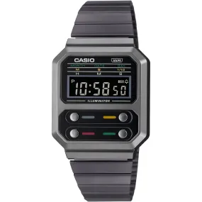 Casio Unisex Digital Watch - Vintage Black Stainless Steel Bracelet | A100WEGG-1A