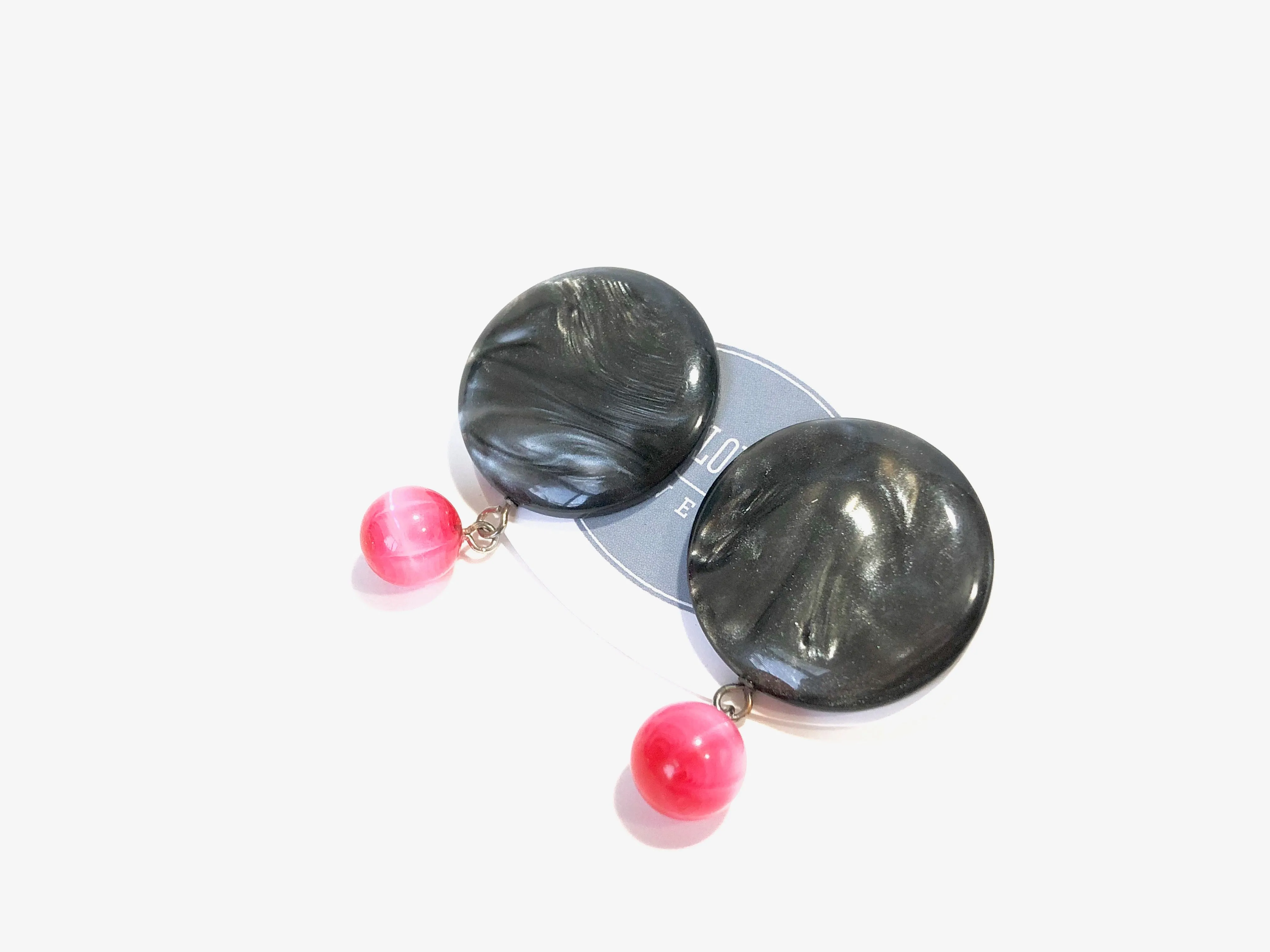 Charcoal Grey & Hot Pink Disc Drop Dottie Earrings