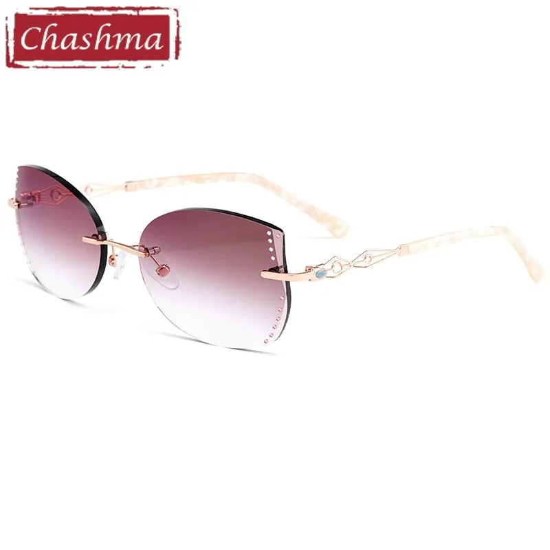 Chashma Women's Rimless Square Cat Eye Titanium Sunglasses 58073