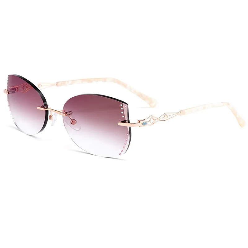 Chashma Women's Rimless Square Cat Eye Titanium Sunglasses 58073