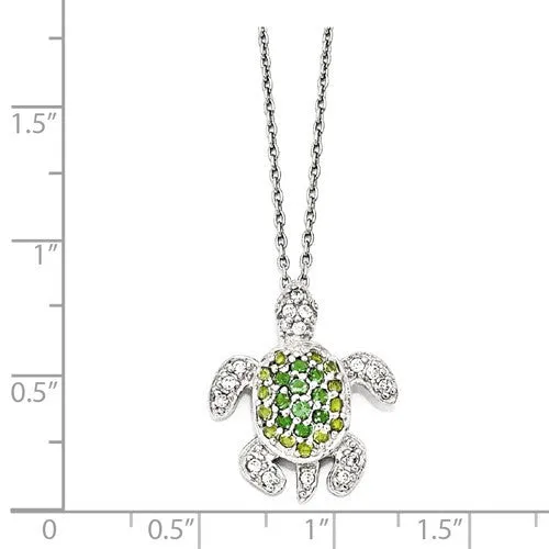 Cheryl M Sterling Silver Simulated Peridot & Emerald Green Turtle Necklace