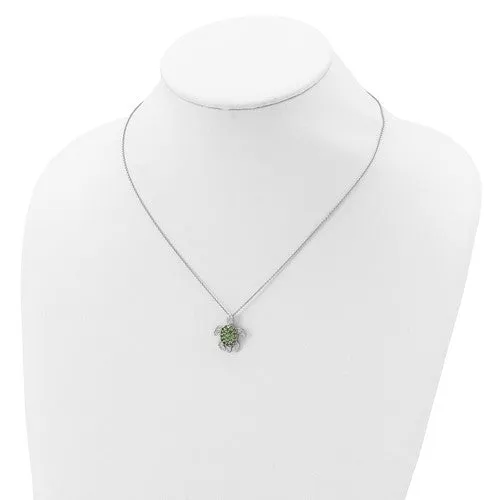 Cheryl M Sterling Silver Simulated Peridot & Emerald Green Turtle Necklace