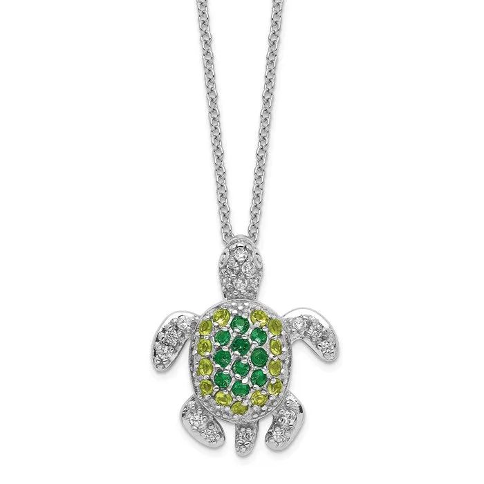 Cheryl M Sterling Silver Simulated Peridot & Emerald Green Turtle Necklace