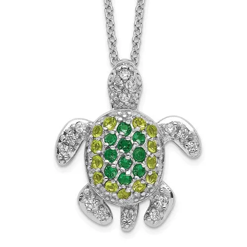 Cheryl M Sterling Silver Simulated Peridot & Emerald Green Turtle Necklace